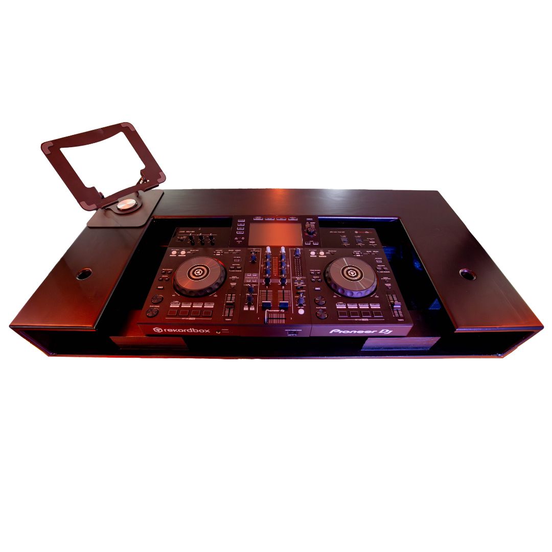 Timber Groove DJ Booth Podium (Black) | Foldable Wooden DJ Tower with Light Mounts | Includes Bag & Laptop Stand