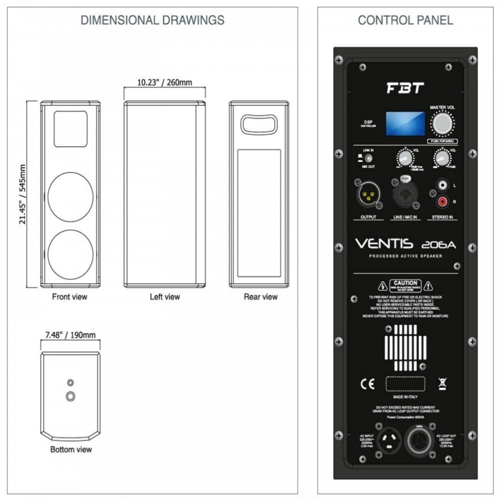 FBT Ventis 206A White | 6.5in Dual Woofer - 131dB Max SPL | Compact Full-Range Powered Speaker