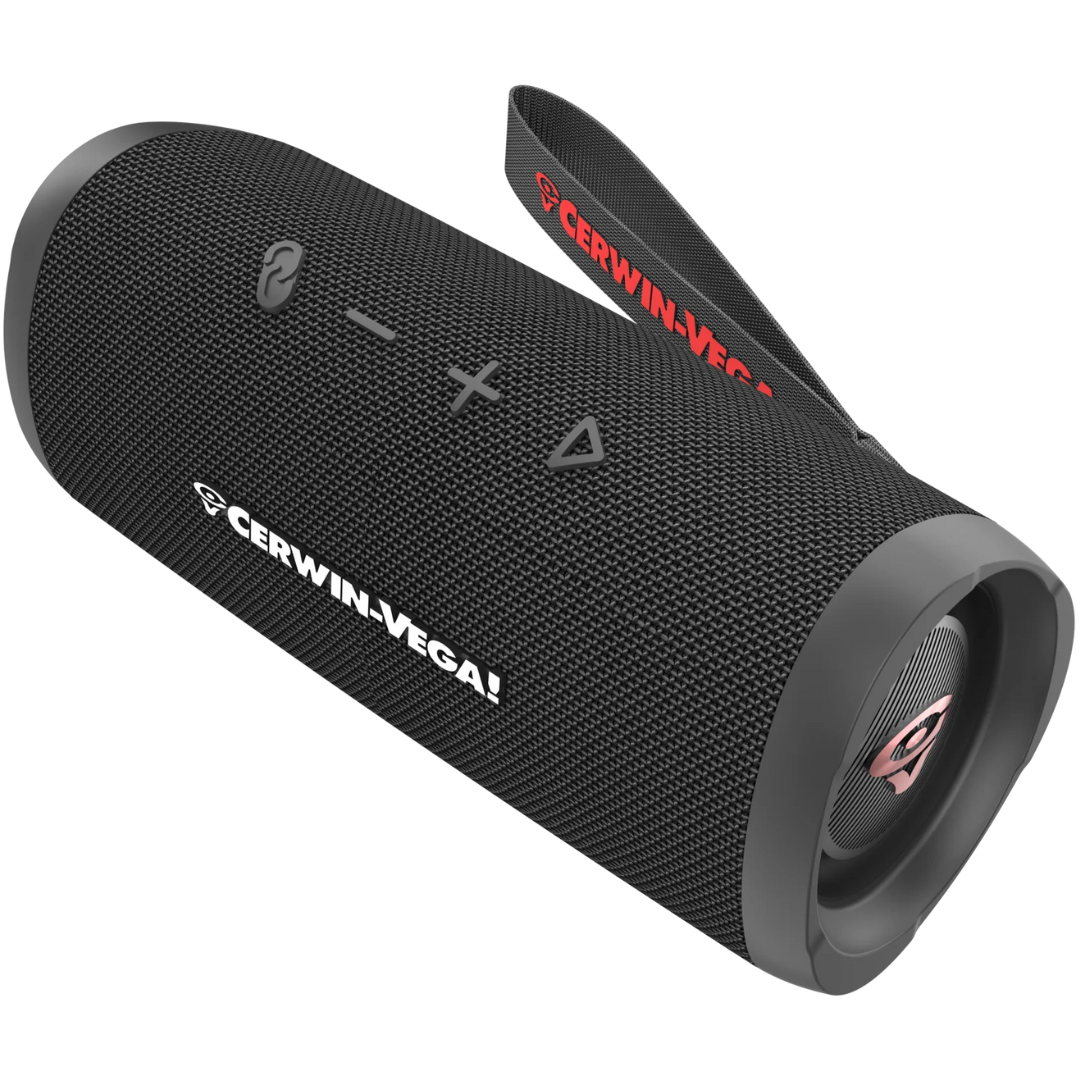 Cerwin Vega VegaMini Black | Compact Bluetooth Speaker with 20W Woofer | Rugged IPX4 Design & 14hr Battery
