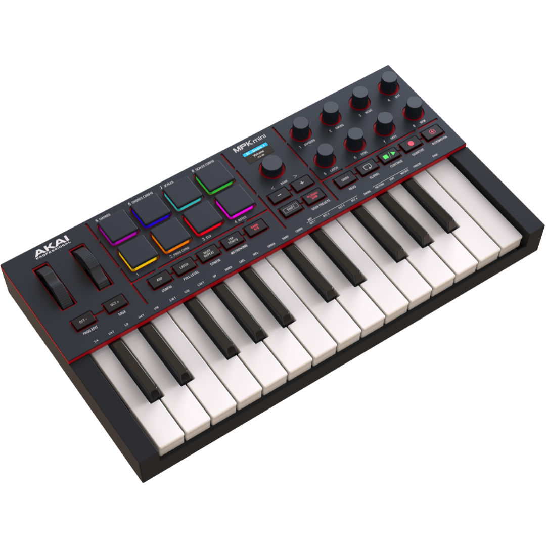 Akai MPK Mini 4(Black) | 25-Key MIDI Controller – RGB Pads, USB-C, MIDI Out