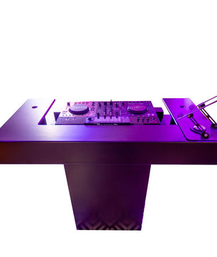 Timber Groove DJ Booth Podium (Black) | Foldable Wooden DJ Tower with Light Mounts | Includes Bag & Laptop Stand