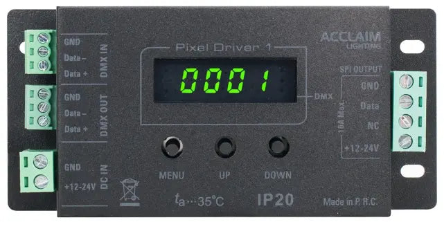 Acclaim PIX001 | Pixel Driver for 12–24VDC LED Loads | 5A Output with DMX Control