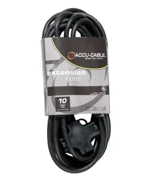 American DJ EC-123-3FER10 | 10' 12-Gauge Black Extension Cord with Triple Edison Outlets