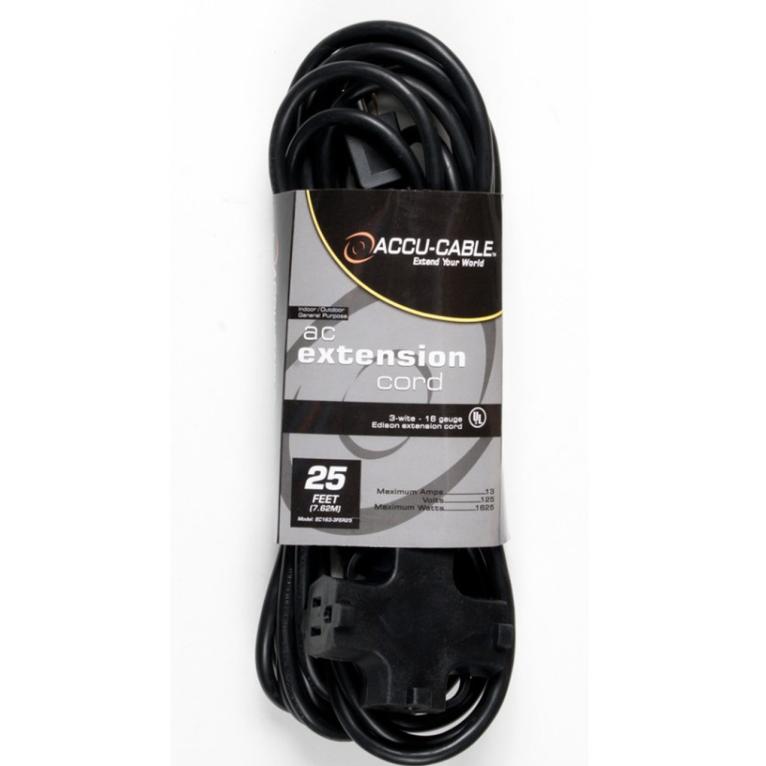 American Audio EC163-3FER25 Black Tri Extension Cord (25ft)