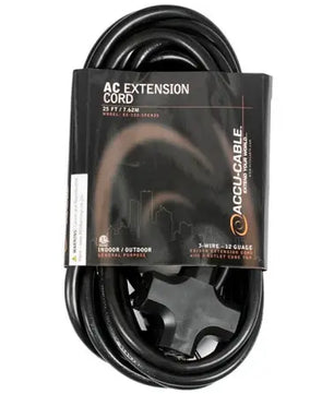 American DJ EC-123-3FER25 | 25' 12-Gauge Black Extension Cord with Triple Edison Outlets