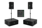 Mackie Battery-Powered Portable PA System | 4-Speaker Stereo Bundle with Subwoofers | Includes Mixer, Batteries & Poles