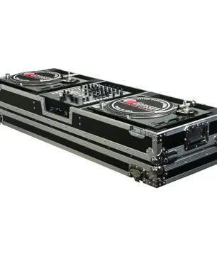 Odyssey FZDJ12W | 12″ Format DJ Mixer and Two Standard Position Turntables Flight Coffin Case with Wheels