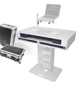 ProX XZF-DJCT W 2U CASE | White Control Tower DJ Booth w/ Laptop Stand & Flight Cases (2x 1U Racks)