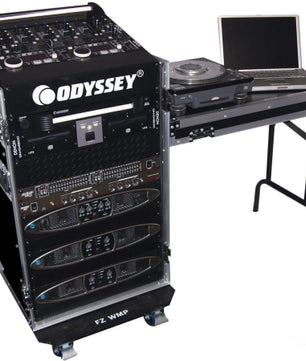 Odyssey FZ1116WDLX | 11U Top Slanted 16U Vertical Pro Combo w/ Side Table and Casters