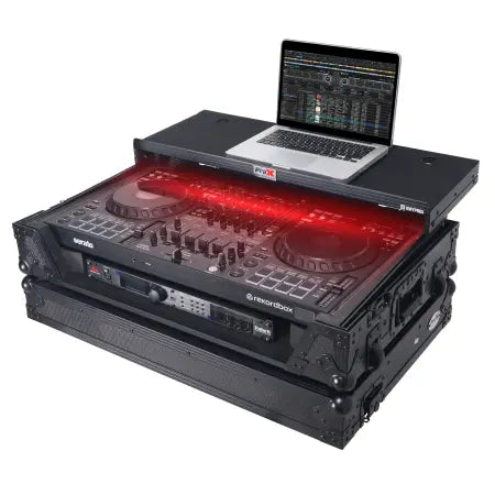 ProX XS-DDJFLX10WLTBLLED | Pioneer DDJ-FLX10 Case with Laptop Shelf and LED | Flight Case with Glide Shelf and RGB LEDs