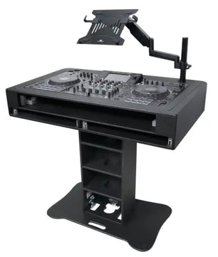 ProX XZF-DJCT BL 2U Case | Black Control Tower DJ Booth w/ Laptop Stand & Flight Cases (2x 1U Racks)