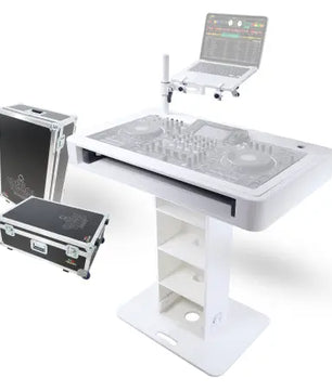 ProX XZF-DJCT W Case | White Control Tower DJ Booth w/ Laptop Stand & Flight Cases
