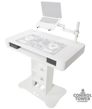 ProX XZF-DJCTW MK2 | Control Tower DJ Podium for Pioneer DDJ-REV7, XDJ-XZ, FLX10, RANE Four – White