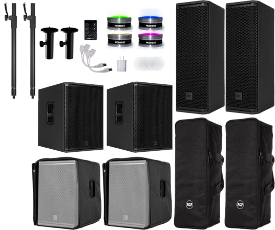 RCF EVOX 14 Pack | 2x NXL 14A, 2x Sub 15AX, Covers, Poles & Lighting Package