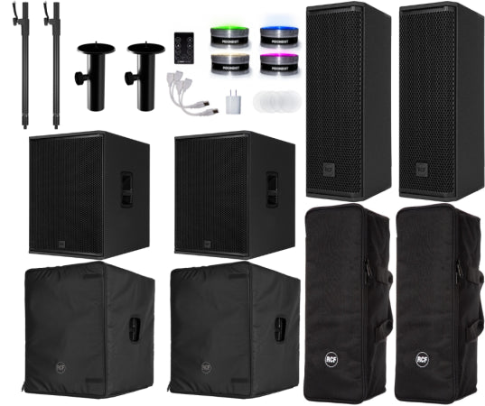 RCF EVOX 18 Pack | 2x NXL 14A, 2x Sub 18AX, Covers, Poles & Lighting Package