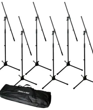 Ultimate Support JS-MCFB6PK | 6-Pack Tripod Mic Stands with Boom Arms | Includes Carry Bag