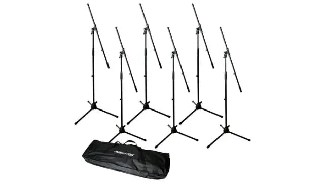 Ultimate Support JS-MCFB6PK | 6-Pack Tripod Mic Stands with Boom Arms | Includes Carry Bag